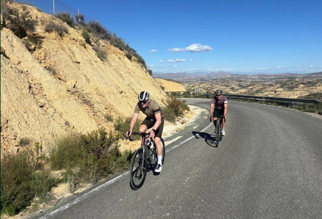 Cyclist riding near Mar Menor Golf Resort, Murcia with OriMar Bikes carbon road bike hire