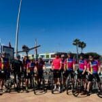 Group of cyclists with carbon road bikes on the Orihuela Costa, supported by OriMar Bikes