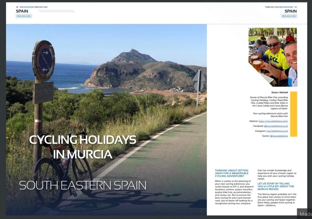Bike Magazine February 2021 Murcia cycling feature by OriMar Bikes owner Stuart Mitchel