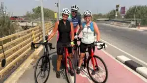 Three OriMar Bikes customers with BMC road bikes after a sunny ride in Spain